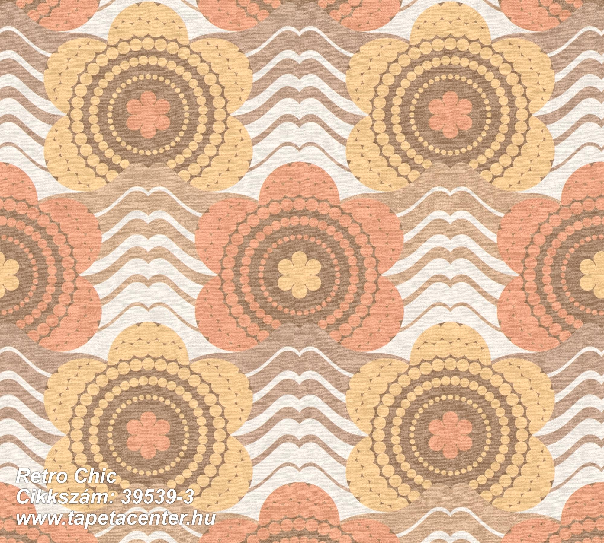 Retro,textil hatású,virágmintás,barna,bézs-drapp,narancs-terrakotta,súrolható,vlies tapéta 